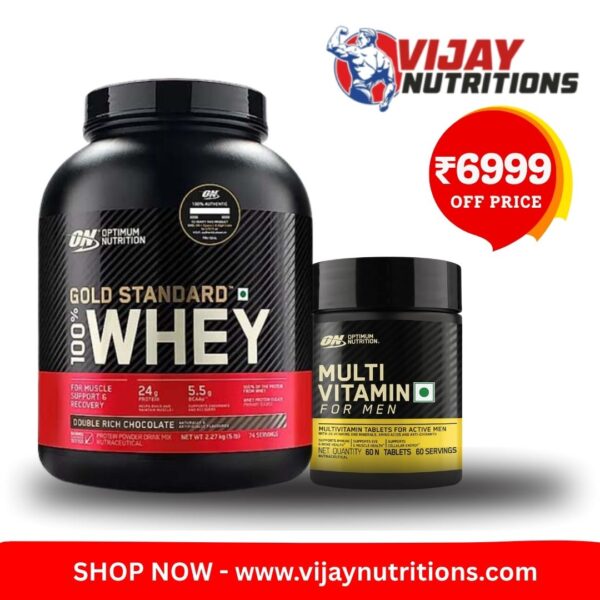 Optimum Nutrition Whey Protein 5lbs + ON Multivitamin for Men 60 nos Tablets