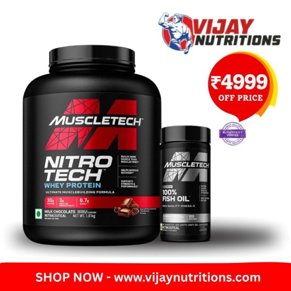 MuscleTech NitroTech Whey Protein 1.81kg + MuscleTech 100% Fish Oil 1000mg Softgel